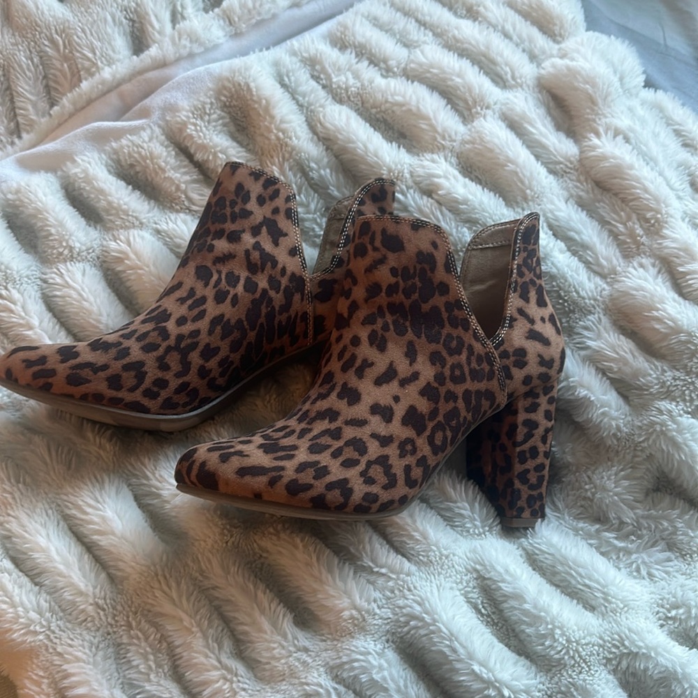 Lane Bryant dream cloud suede cut out leopard print boots
